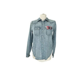 Levi’s || Western Pearl Snaps Plaid Bow Denim Long Sleeve Shirt XS